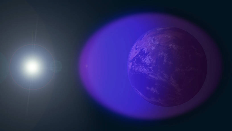 Artist’s depiction of the ionosphere, shown in purple (it’s invisible to the naked eye).